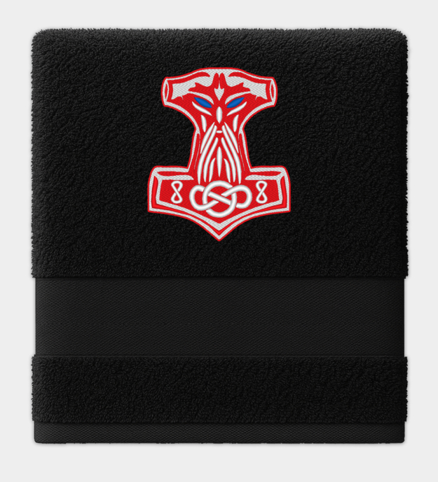 Thor-jumalan vasara Mjolnir kirjailtu pyyhe