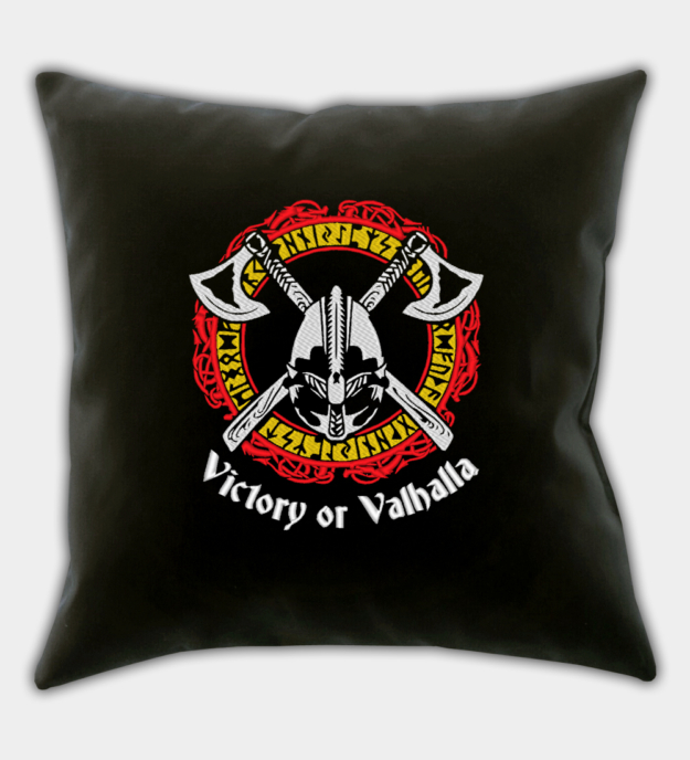 Victory or Valhalla kirjailtu koriste-tyynynpäällinen