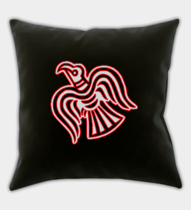 Housse de coussin décoratif brodée Corbeau Viking