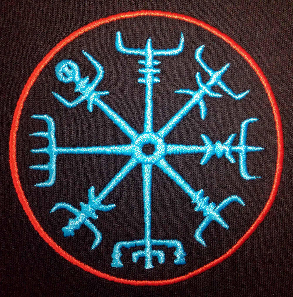 Vegvísir – kompas duchowy dla wędrowców i wojowników. Koszulka z haftowanym symbolem Vegvísir