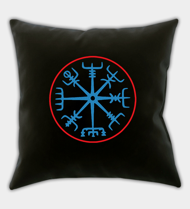 Capa de almofada decorativa bordada Vegvísir Capa de almofada decorativa bordada Vegvísir