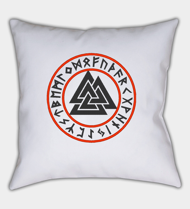 Fermoza de pernă brodată cu cerc runic Valknut Fermoza de pernă brodată cu cerc runic Valknut