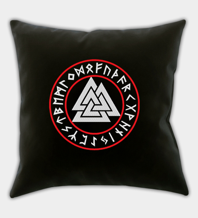 Vyšívaný poťah na vankúš s runovým Valknut Vyšívaný poťah na vankúš s runovým Valknut