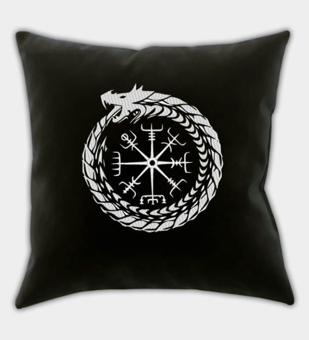 Midgard Serpent Embroidered Throw Pillow Cover