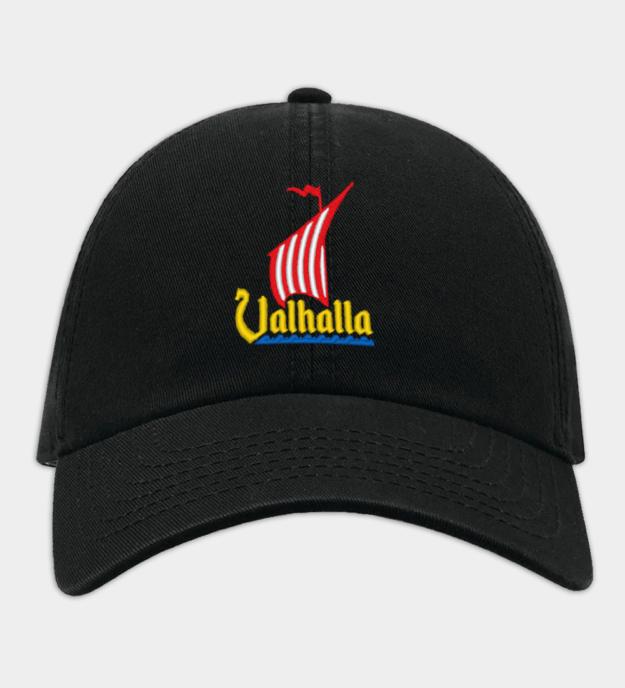 Valhalla Viking Dragon Ship Embroidered Black Baseball Cap